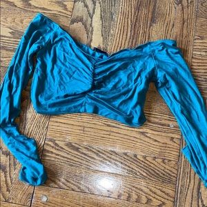 Dark forest green off the shoulder cropped top